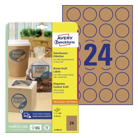 officiel Fritagelse gift Naturbrune runde etiketter | L7105-25 | Avery