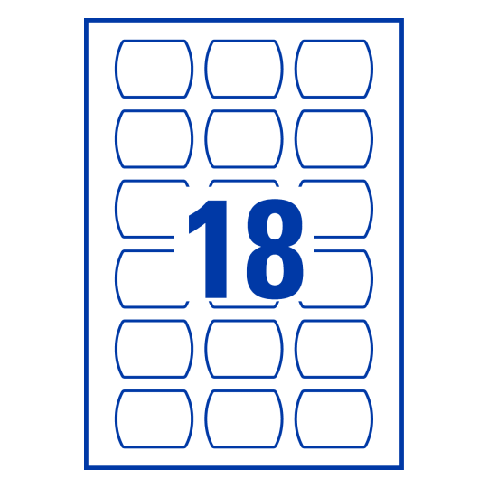 18 stk. lige ovaleetiketter på et ark.