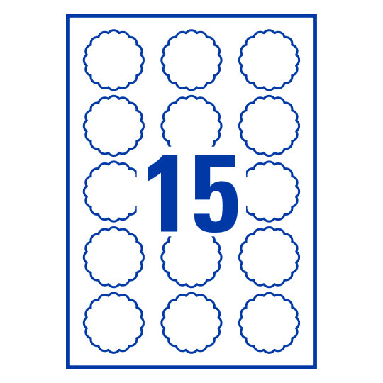 15 stk. blomsterformede etiketter på et ark.