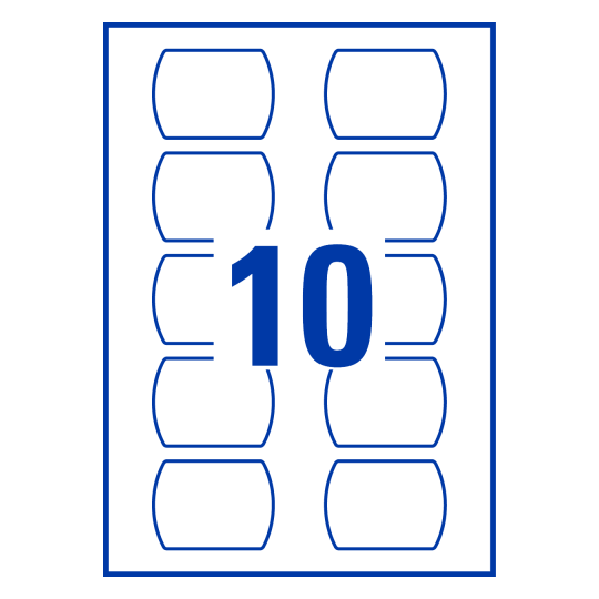 10 stk. lige ovaleetiketter på et ark.