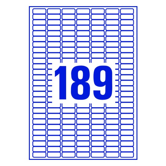 189 stk. Mini-etiketter på et ark.