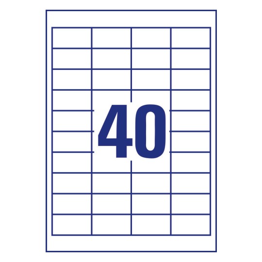 40 stk. Universaletiketter af genbrugspapir på et ark.