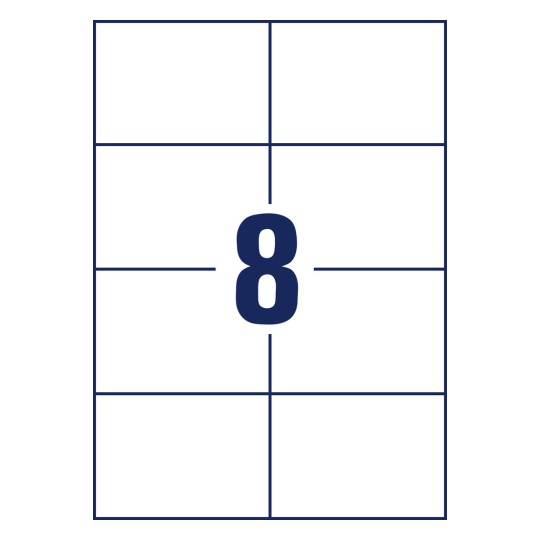 Stansetegning Enkeltark A4, Artikel: 3427, Universal-etiketter, Format: 105 x 74 mm, 8 etiketter/ark
