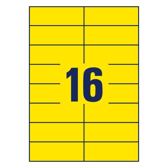 Stanse-tegning enkeltark A4, Artikel: 3455, Farvede etiketter, Format: 105 x 37 mm, 16 etiketter/ark.