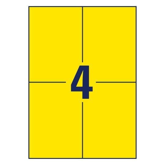 Stansetegning enkeltark A4, Artikel: 3459, Farvede etiketter, Format: 105 x 148 mm, 4 etiketter/ark?
