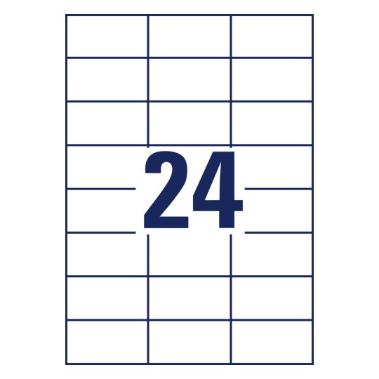 Stansetegning enkeltark A4, Artikel: 3474, Universal-etiketter, Format: 70 x 37 mm, 24 etiketter/ark?