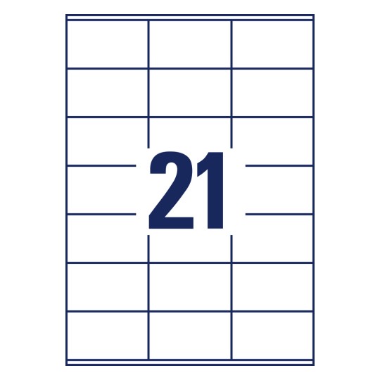Stansetegning enkeltark A4, Artikel: 3481, Universaletiketter, Format: 70 x 41 mm, 21 etiketter/ark?