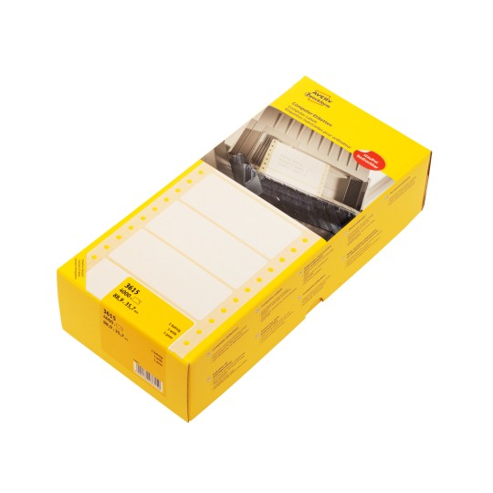 Pakningsbillede: Avery Zweckform Universal-etiketter til matrixprintere, Artikel: 3615, Format: 88,9 x 35,7 mm, Printeregnethed: Matrix (nåleprinter), Indhold: 4.000 etiketter, 4.000 etiketter/ark?