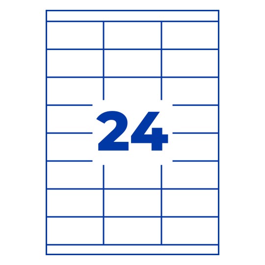 Stansetegning enkeltark A4, Artikel: 3664, Universaletiketter, Format: 70 x 33,8 mm, 24 etiketter/ark?