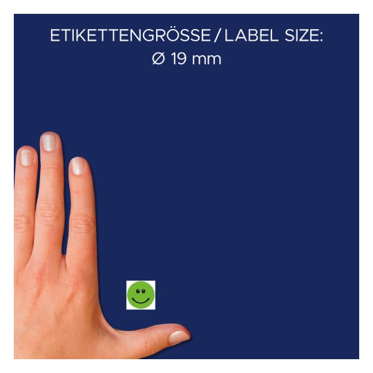 Størrelsessammenligning med hånd, artikel: 3858, et ark bedømmelsespunkter, format: ⌀ 19 mm, farve: grøn?