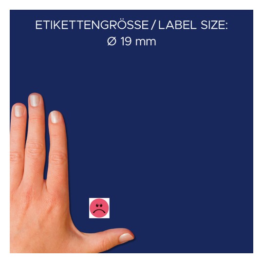 Størrelsessammenligning med hånd, artikel: 3859, et ark bedømmelsespunkter, format: ⌀ 19 mm, farve: rød?