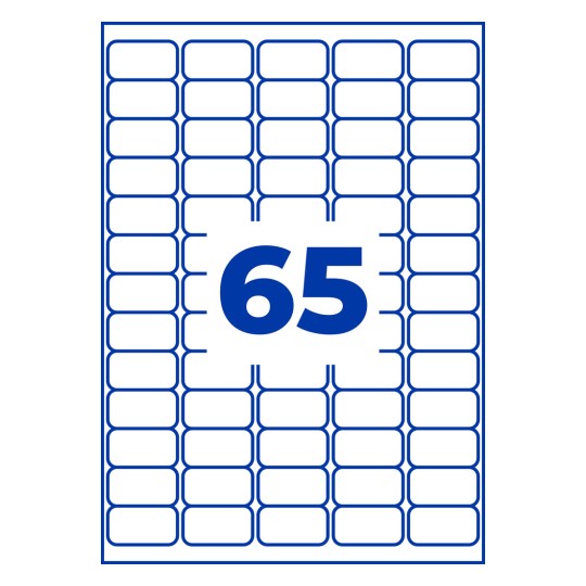 Stansetegning enkeltark A4, Artikel: B7651-50, Ultra-resistente folieetiketter, Format: 38 x 21 mm, 65 etiketter/ark?
