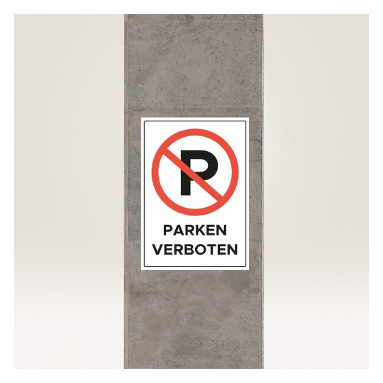 Billedet viser et parkeringsforbudsskilt med ordene 'PARKEN VERBOTEN', som indikerer, at parkering ikke er tilladt.