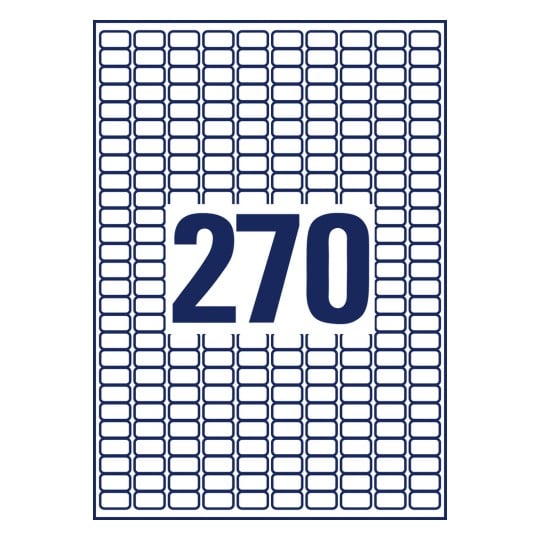 Stansetegning enkeltark A4, Artikel: L4730REV-25, Universal-etiketter, aftagelig, Format: 17,8 x 10 mm, 270 etiketter/ark.