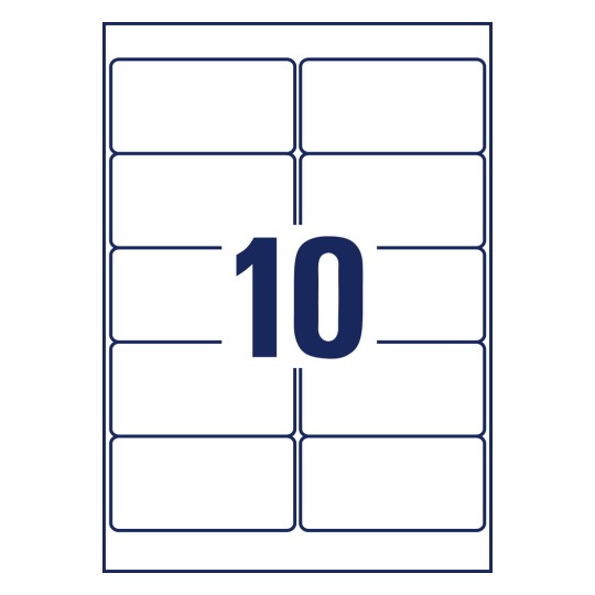 Stansetegning enkeltark A4, Artikel: L4744REV-10, etiketter, aftagelige, hjemmekontor, lille pakke, format: 96 x 50,8 mm, 10 etiketter/ark.