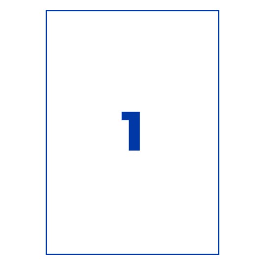 Stansetegning enkeltark A4, Artikel: L4775-20, Vejrbestandige foliemærkater, Format: 210 x 297 mm, 1 mærkat/ark.