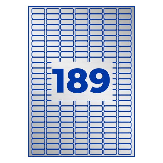 Stanse-tegning enkeltark A4, Artikel: L6008-20, typeskilt-etiketter, Format: 25,4 x 10 mm, 189 etiketter/ark.