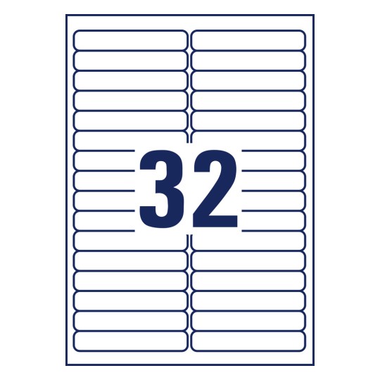Standsetegning, enkeltark A4, Artikel: L6031REV-25, Universaletiketter, aftagelige, Format: 96 x 16,9 mm, 32 etiketter/ark.