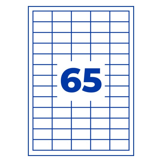 Hvidt gitter med blå linjer og stort blåt tal 65 centreret?