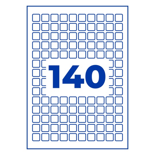 Blå omridset gitter af små afrundede firkanter med stort blåt tal 140 i midten?
