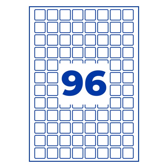 Stort blåt tal 96 centreret på et hvidt gitter af afrundede firkanter?