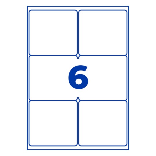 Stansetegning enkeltark A4, Artikel: L7166B-100, Forsendelsesetiketter, Format: 99,1 x 93,1 mm, 6 etiketter/ark.