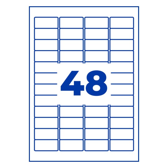 Stansetegning Enkeltark A4, Artikel: L7636-25, Adresse-etiketter, Format: 45,7 x 21,2 mm, 48 etiketter/ark.