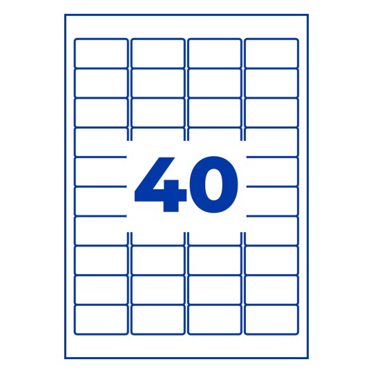 Stansetegning enkeltblad A4, Artikel: L7654-100, Mini-organisations-etiketter, Format: 45,7 x 25,4 mm, 40 etiketter/blad?