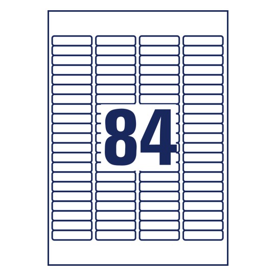 Stansetegning enkeltark A4, Artikel: L7656-25, Mini-organisationsetiketter, Format: 46 x 11,1 mm, 84 etiketter/ark.