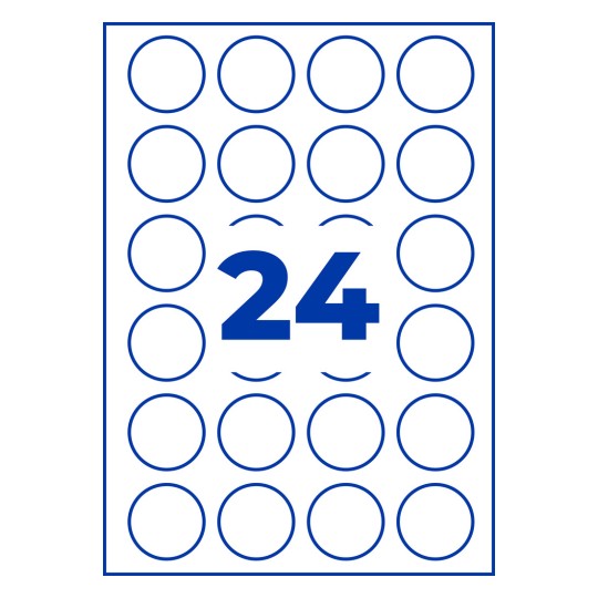 Stansetegning enkeltark A4, Artikel: L7780-25, Transparente etiketter, Format: ⌀ 40 mm, 24 etiketter/ark
