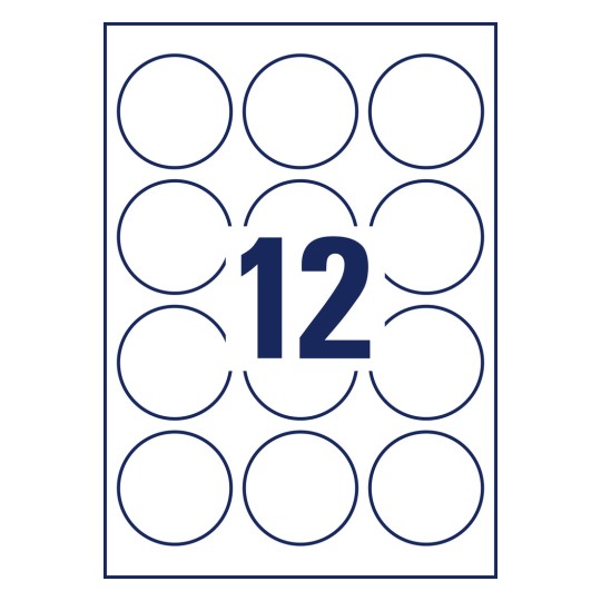 Stansetegning Enkeltark A4, Artikel: L7787-25, Transparente Etiketter, Format: ⌀ 60 mm, 12 Etiketter/Ark.