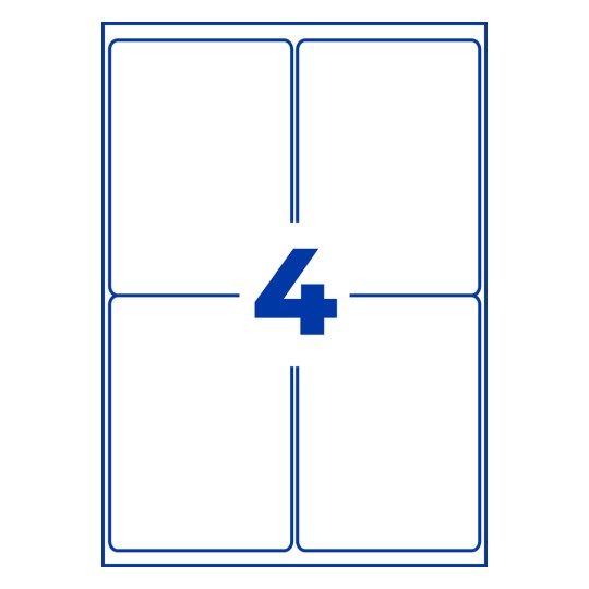 Stanse-tegning Enkeltark A4, Artikel: L7915-10, Ultra-resistente folieetiketter, Format: 99,1 x 139 mm, 4 etiketter/ark