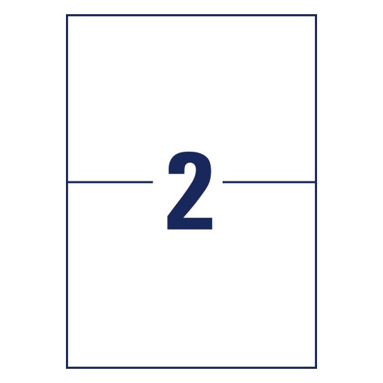 Stansetegning enkeltark A4, Artikel: LR3655, Genbrug Unversal-etiketter, Format: 210 x 148 mm, 2 etiketter/ark.