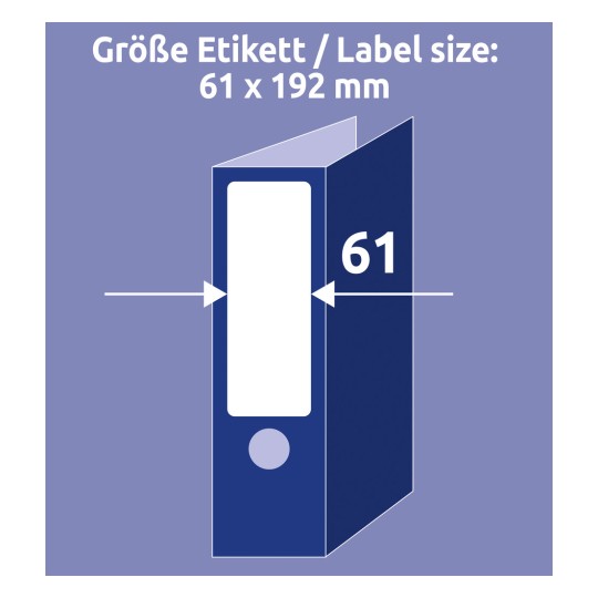 Størrelsessammenligning med hånd, artikel: LR4761-10, et ark genbrugsmappemærker, hjemmekontor, lille pakke, format: 61 x 192 mm, farve: naturhvid?