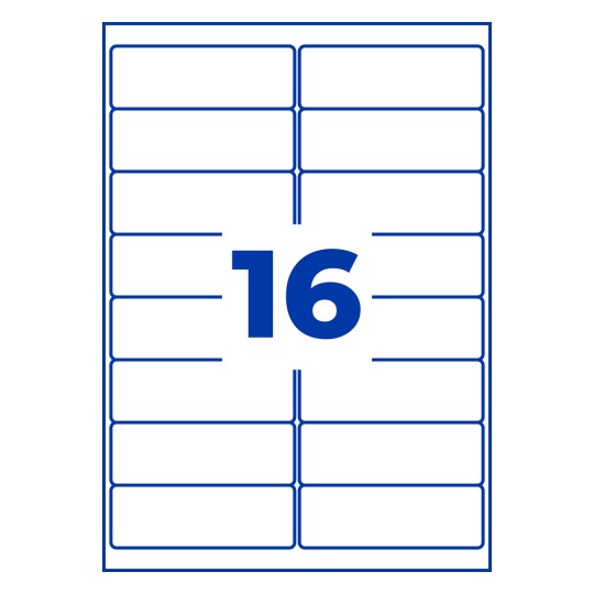 Stansetegning enkeltark A4, Artikel: LR7162-100, genbrug adresseetiketter, Format: 99,1 x 33,9 mm, 16 etiketter/ark.