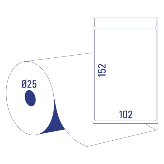Stansetegning Rulle og Etiket, Artikel: TD8050-25, Termodirekte Forsendelsesetiketter, Format: 102 x 152 mm, 475 Etiketter/Rulle?