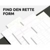 Ark med forskellige udstansninger på hvid/sort baggrund med teksten "Find den rette form"