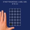Størrelsessammenligning med hånd, artikel: 3003, et ark markeringspunkter, format: ⌀ 18 mm, farve: sort.