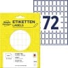 Pakkeillustration med etiketark: Avery Zweckform alsidige etiketter, Artikel: 3312, Format: 18 x 12 mm, Indhold: 1.800 etiketter / 25 ark, 72 etiketter/ark
