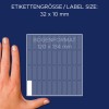 Størrelsessammenligning med hånd, Artikel: 3320, et ark multifunktionelle etiketter, Format: 32 x 10 mm, Farve: Hvid?