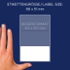 Størrelsessammenligning med hånd, Artikel: 3331, et ark flerbrugsetiketter, Format: 98 x 51 mm, Farve: Hvid?