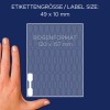 Størrelsessammenligning med hånd, Artikel: 3335, et ark prismærker, Format: 49 x 10 mm, Farve: Hvid?