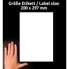 Størrelsessammenligning med hånd, artikel: 3418, et ark universal-etiketter, format: 200 x 297 mm, farve: Hvid?