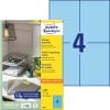 Pakkebillede med etiketark: Avery Zweckform Farvede Etiketter, Artikel: 3457, Format: 105 x 148 mm, Egnet til print: Inkjet, Laser s/h, Farvelaser, Indhold: 400 etiket/ 100 ark, 4 etiketter/ark.