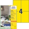 Pakningsbillede med etiketark: Avery Zweckform Farvede etiketter, Artikel: 3459, Format: 105 x 148 mm, Printkompatibilitet: Inkjet, Sort/hvid laser, Farvelaser, Indhold: 400 etiketter / 100 ark, 4 etiketter/ark?