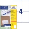 Pakningsbillede med etiketark: Avery Zweckform Universal-etiketter, Artikel: 3483, Format: 105 x 148 mm, printeregnet: Inkjet, Laser s/h, Farvelaser, Indhold: 400 etiketter / 100 ark, 4 etiketter/ark.