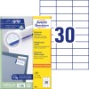 Pakkebillede med etiketark: Avery Zweckform Universaletiketter, Artikel: 3489, Format: 70 x 29,7 mm, Printeregnet: Inkjet, Laser s/h, Farvelaser, Indhold: 3.000 etiketter / 100 ark, 30 etiketter pr. ark.