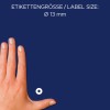 Størrelsessammenligning med hånd, Artikel: 3510, et ark hulforskyverstærkninger, Format: ⌀ 13 mm, Farve: Transparent?
