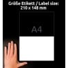 Størrelsessammenligning med hånd, artikel: 3655-10, et ark etiketter, hjemmekontor, lille pakke, format: 210 x 148 mm, farve: hvid?