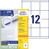 Pakkeillustration med etiketark: Avery Zweckform Universal-Etiketter, Artikel: 3661, Format: 70 x 67,7 mm, Printegnethed: Inkjet, Laser s/h, Farvelaser, Indhold: 1.200 etiketter / 100 ark, 12 etiketter/ark.